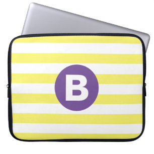 Sunny Yellow Striped Purple Monogram Laptop Sleeve