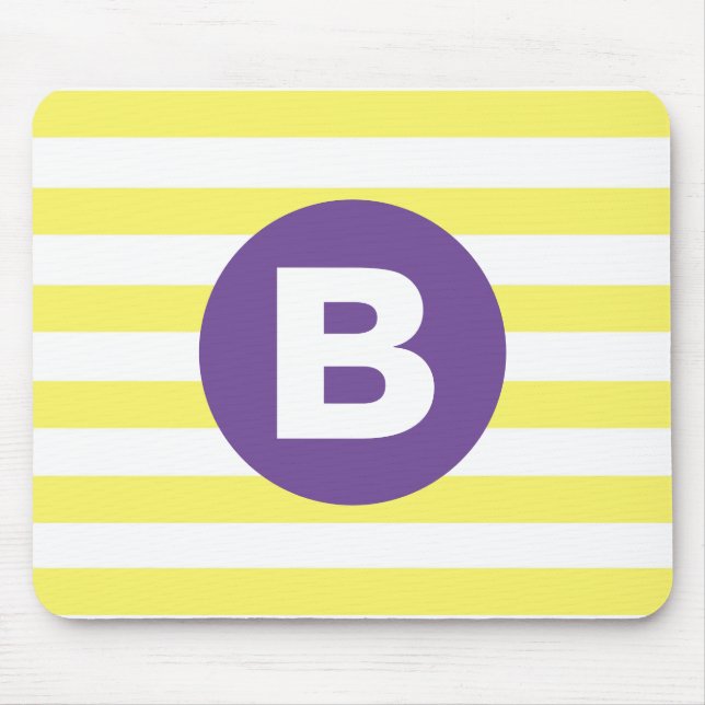 Sunny Yellow Striped Purple Monogram Mouse Pad (Front)