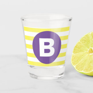 Sunny Yellow Striped Purple Monogram Shot Glass