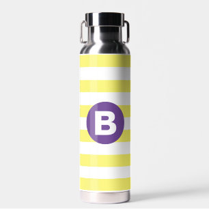 Sunny Yellow Striped Purple Monogram Water Bottle
