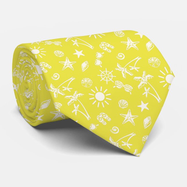 Sunny Yellow Summer Pattern Neck Tie (Rolled)