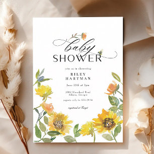 Sunny Yellow Sunflower Bee Baby Shower Invitation