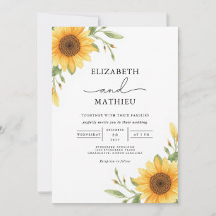 Sunny Yellow Sunflower Garden Floral Wedding Invitation