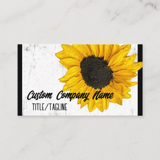 sunny yellow sunflower on black and white  business card (Front)