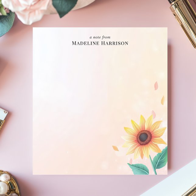 Sunny Yellow Sunflower Pastel Personalised Name Notepad (Creator Uploaded)