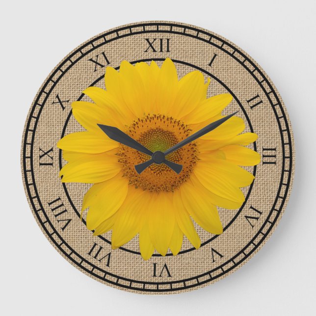 Sunny Yellow Sunflower Rustic Round Wall Clock (Front)