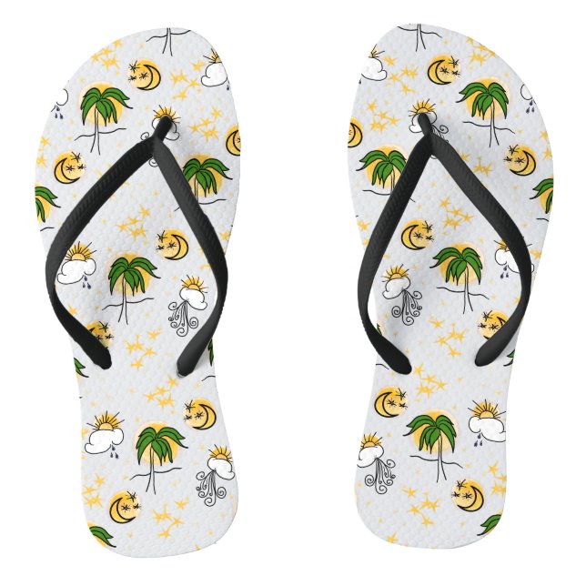 Sunny Yellow Suns, Stars, and Moon with Green Palm Jandals (Footbed)