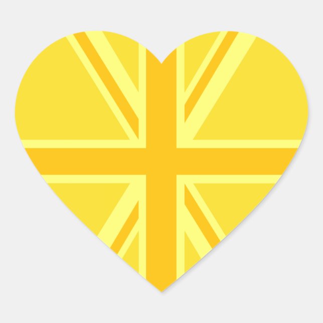 Sunny Yellow Union Jack British Flag Decor Heart Sticker (Front)