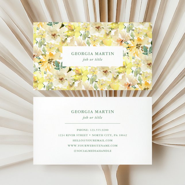 Sunny Yellow Watercolor Floral Business Card (Creator Uploaded)