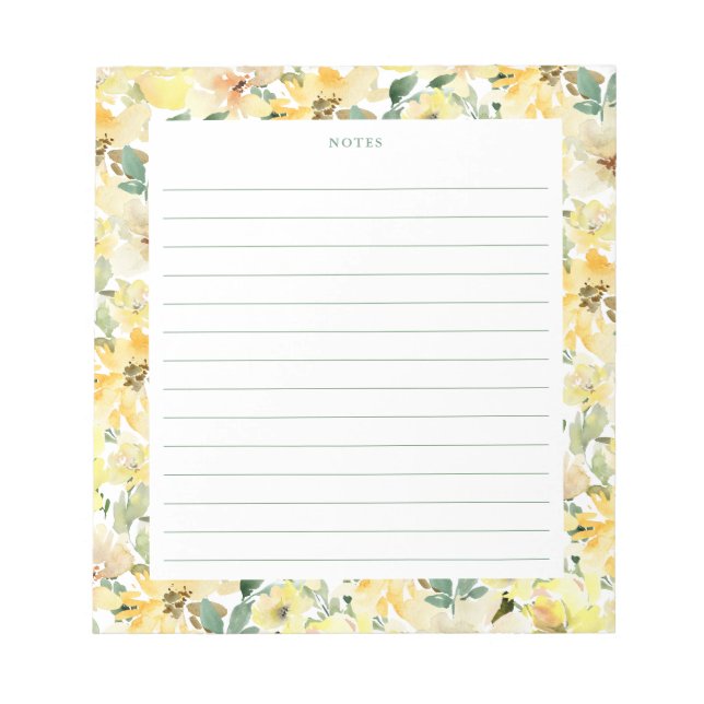 Sunny Yellow Watercolor Florals Notepad (Front)