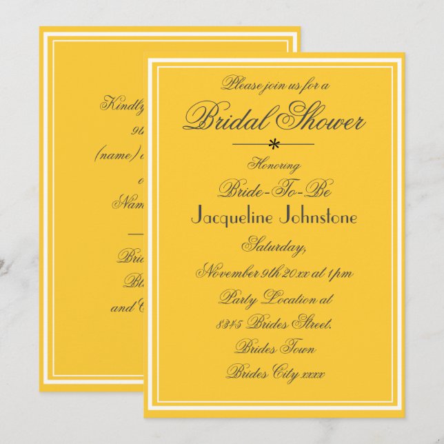 Sunny Yellow Wedding Black Script Bridal Shower Invitation (Front/Back)