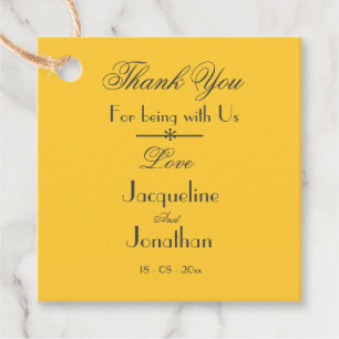 Sunny Yellow Wedding Black Script Thank You Favour Tags