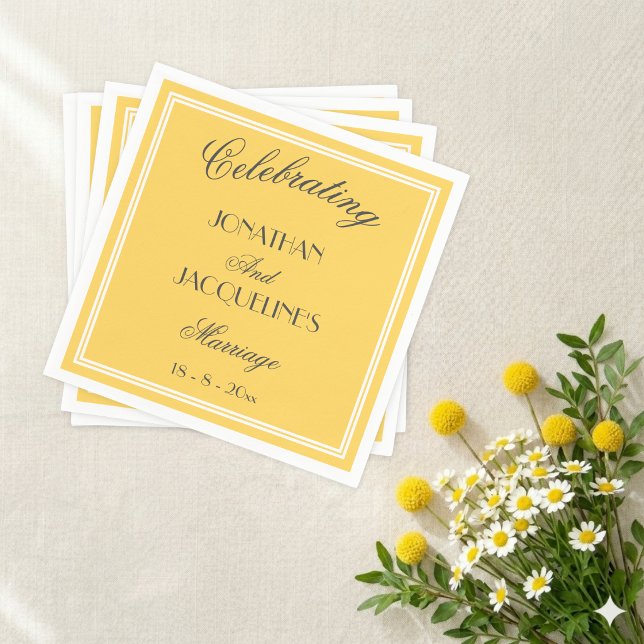 Sunny Yellow Wedding Chic Black Script Names White Napkin (Fabulous. Perfect in the right setting.)