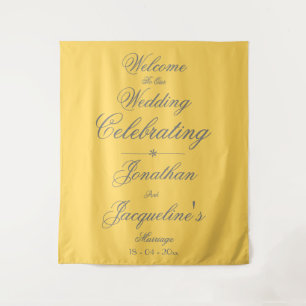 Sunny Yellow Wedding Chic Black Script Welcome Tapestry