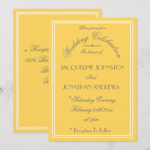 Sunny Yellow Wedding Elegant Grey Script Details Invitation