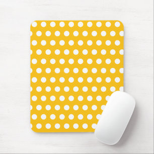 Sunny Yellow White Polka Dot Pattern Art Mouse Pad