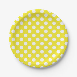 Sunny Yellow & White Polka Dots Birthday Party Paper Plate