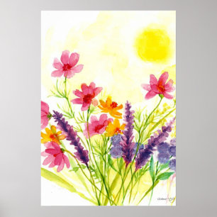 Sunny Yellow  wild flower Watercolor Poster