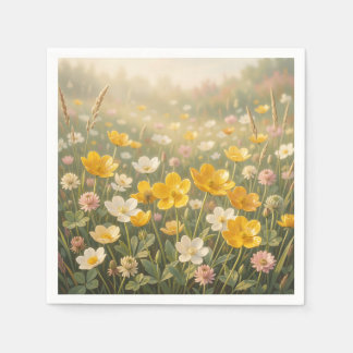 Sunny Yellow Wildflowers Meadow White Pink Summer Napkin