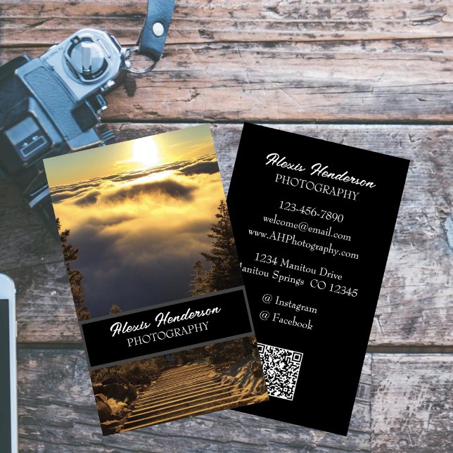 Sunrise Above The Clouds White Script Business Card (Creator Uploaded)