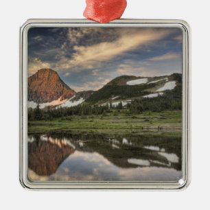 Sunrise and reflection, Glacier National Park, Metal Tree Decoration