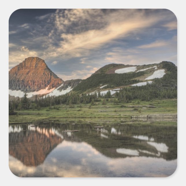 Sunrise and reflection, Glacier National Park, Square Sticker (Front)