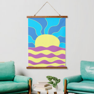 Sunrise and Waves Abstract Art Hanging Tapestry