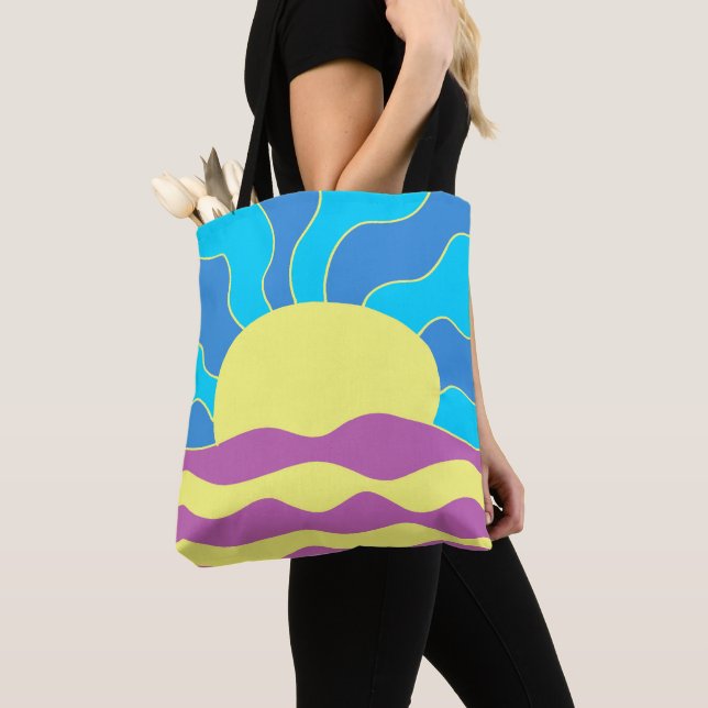 Sunrise and Waves Abstract Art Tote Bag (Close Up)