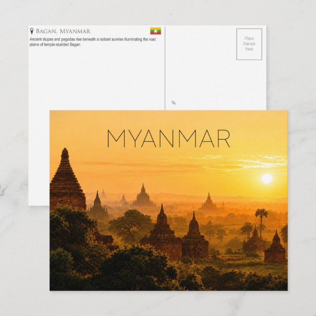 Sunrise at Bagan, Myanmar Travel Postcard (Front/Back)