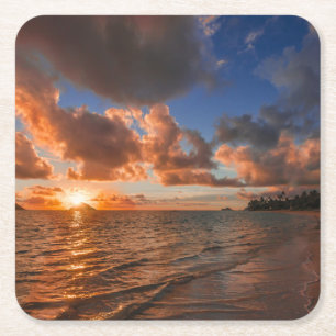 Sunrise At Mokulua Island Square Paper Coaster