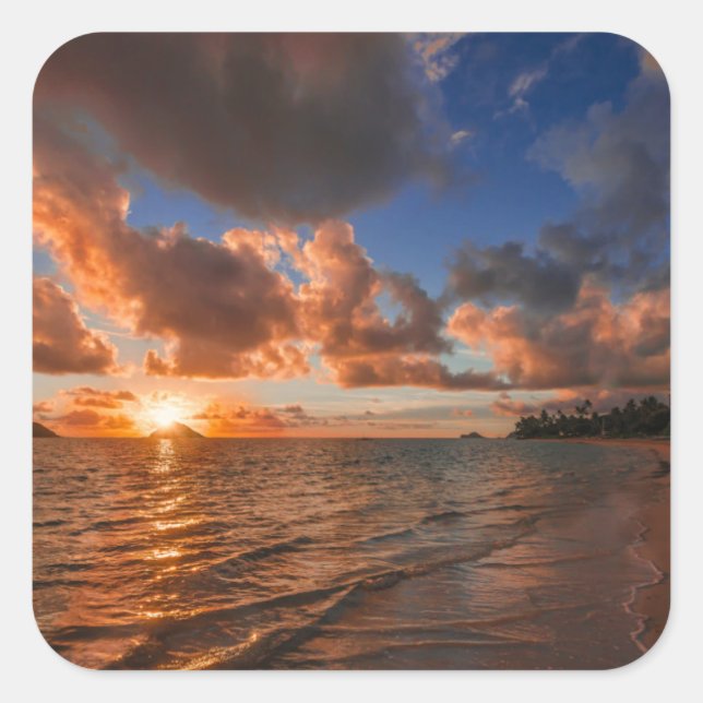 Sunrise At Mokulua Island Square Sticker (Front)