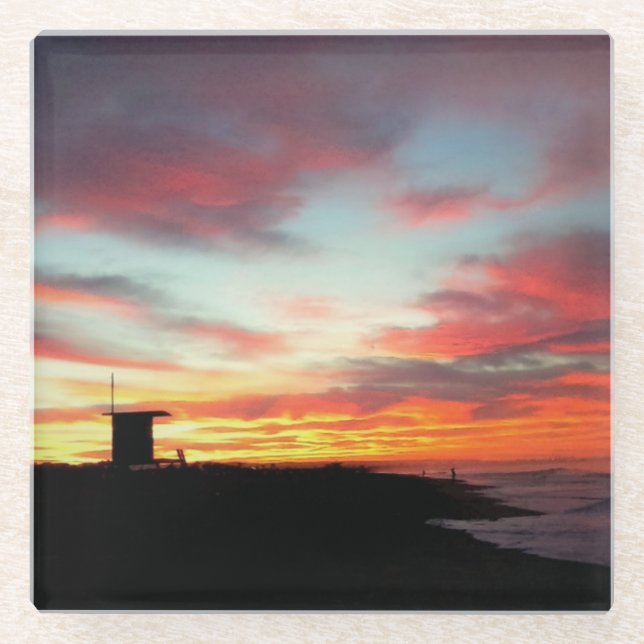 Sunrise at Newport Beach, CA Glass Coaster (Front)