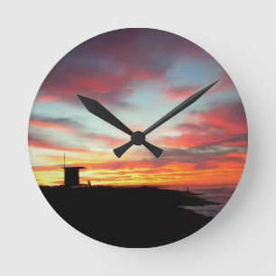 Sunrise at Newport Beach, CA Round Clock