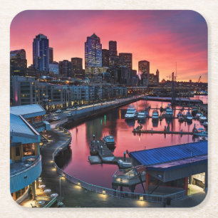 Sunrise at pier 66 looking down on bell harbour square paper coaster