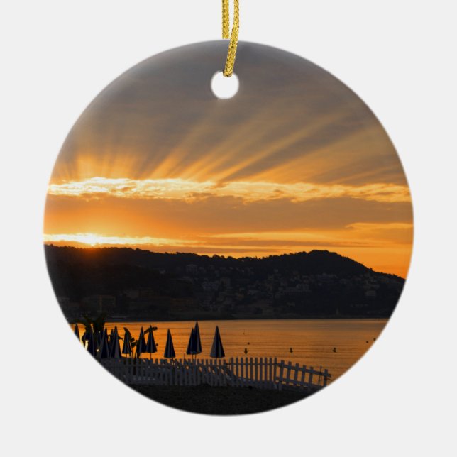 Sunrise At Promenade des Anglais Ceramic Tree Decoration (Front)