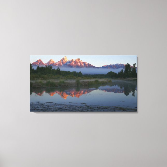 Sunrise at Schwabacker Landing at Grand Teton Canvas Print (Front)