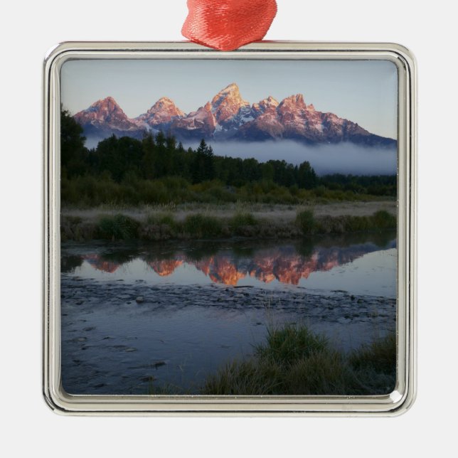 Sunrise at Schwabacker Landing at Grand Teton Metal Tree Decoration (Front)