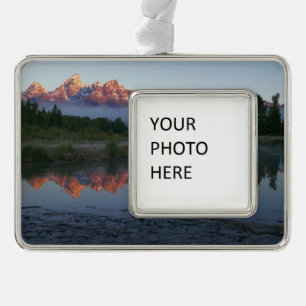 Sunrise at Schwabacker Landing at Grand Teton Silver Plated Framed Ornament