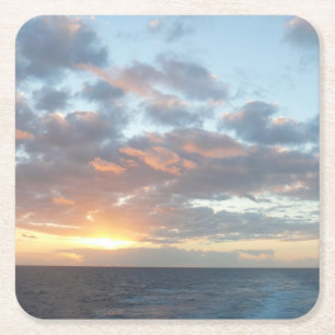Sunrise at Sea I Pastel Seascape Square Paper Coaster