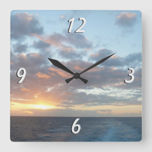 Sunrise at Sea I Pastel Seascape Square Wall Clock