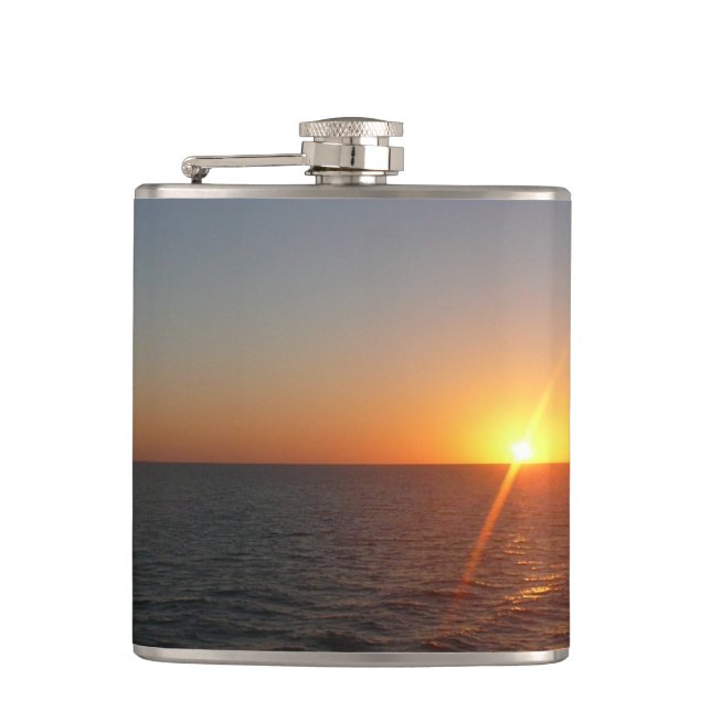 Sunrise at Sea III Ocean Horizon Seascape Hip Flask (Front)