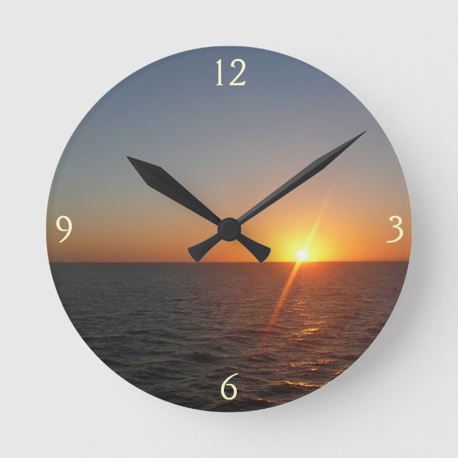 Sunrise at Sea III Ocean Horizon Seascape Round Clock (Front)