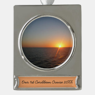 Sunrise at Sea III Ocean Horizon Seascape Silver Plated Banner Ornament