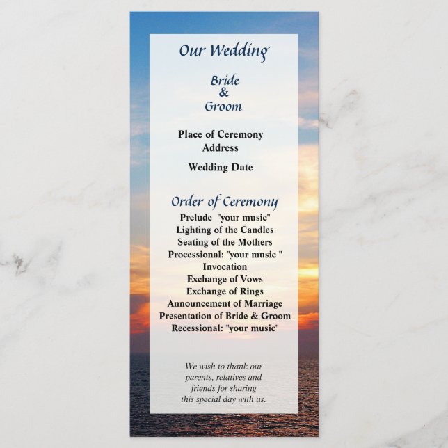 Sunrise at Sea Wedding Program Programme (Front)