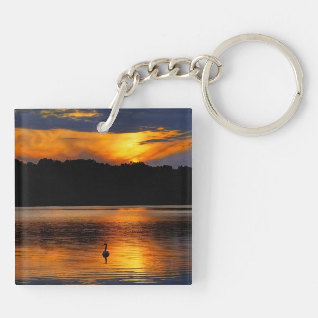 Sunrise at the lake, scenic photograph, key ring (Back)