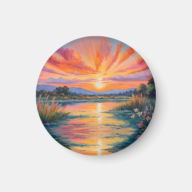 Sunrise at the pond watercolor magnet (Front)