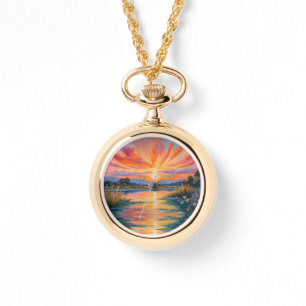 Sunrise at the pond watercolor watch