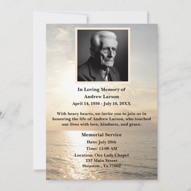 Sunrise Beach Ocean  Funeral Memorial   Invitation (Front)
