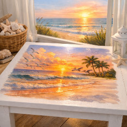 Sunrise Beach Watercolor with Palm Trees Tissue Paper