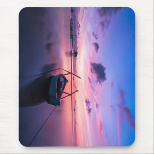 sunrise, boat, rowing boat mouse pad